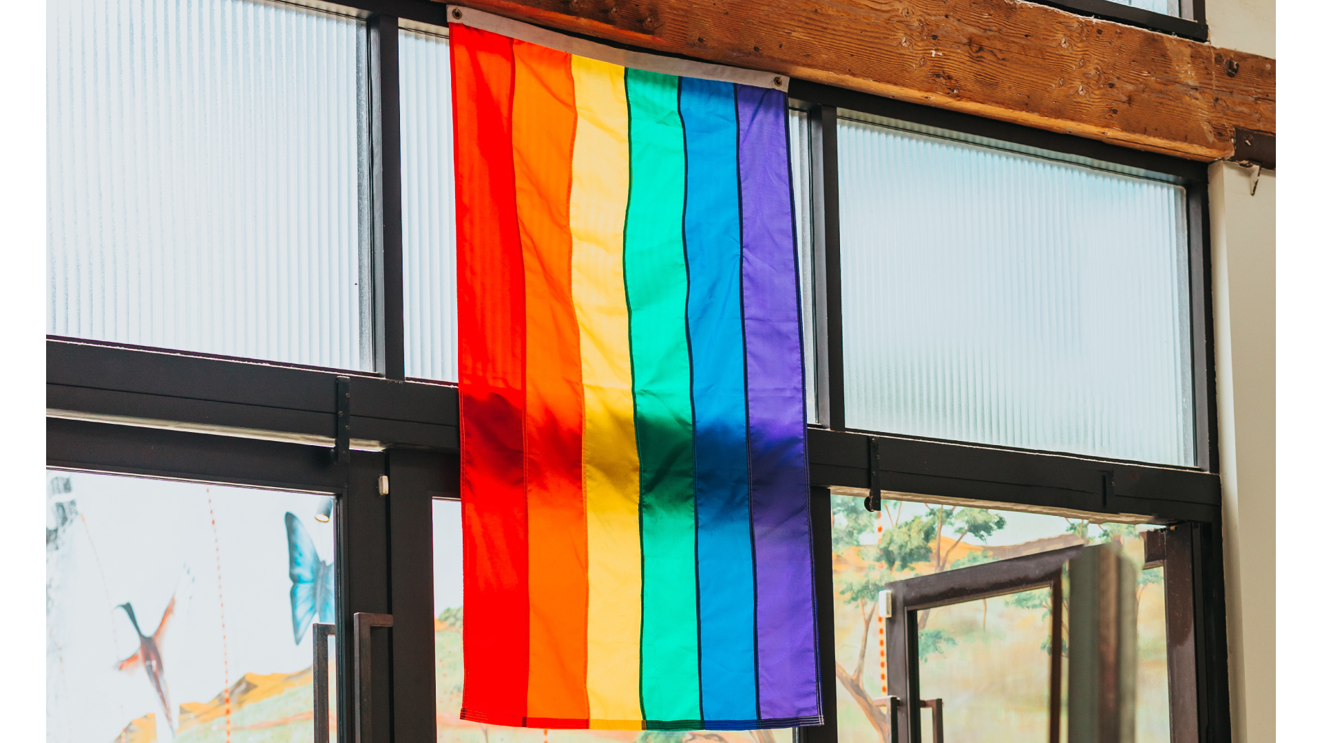 LGBTQ flag in window